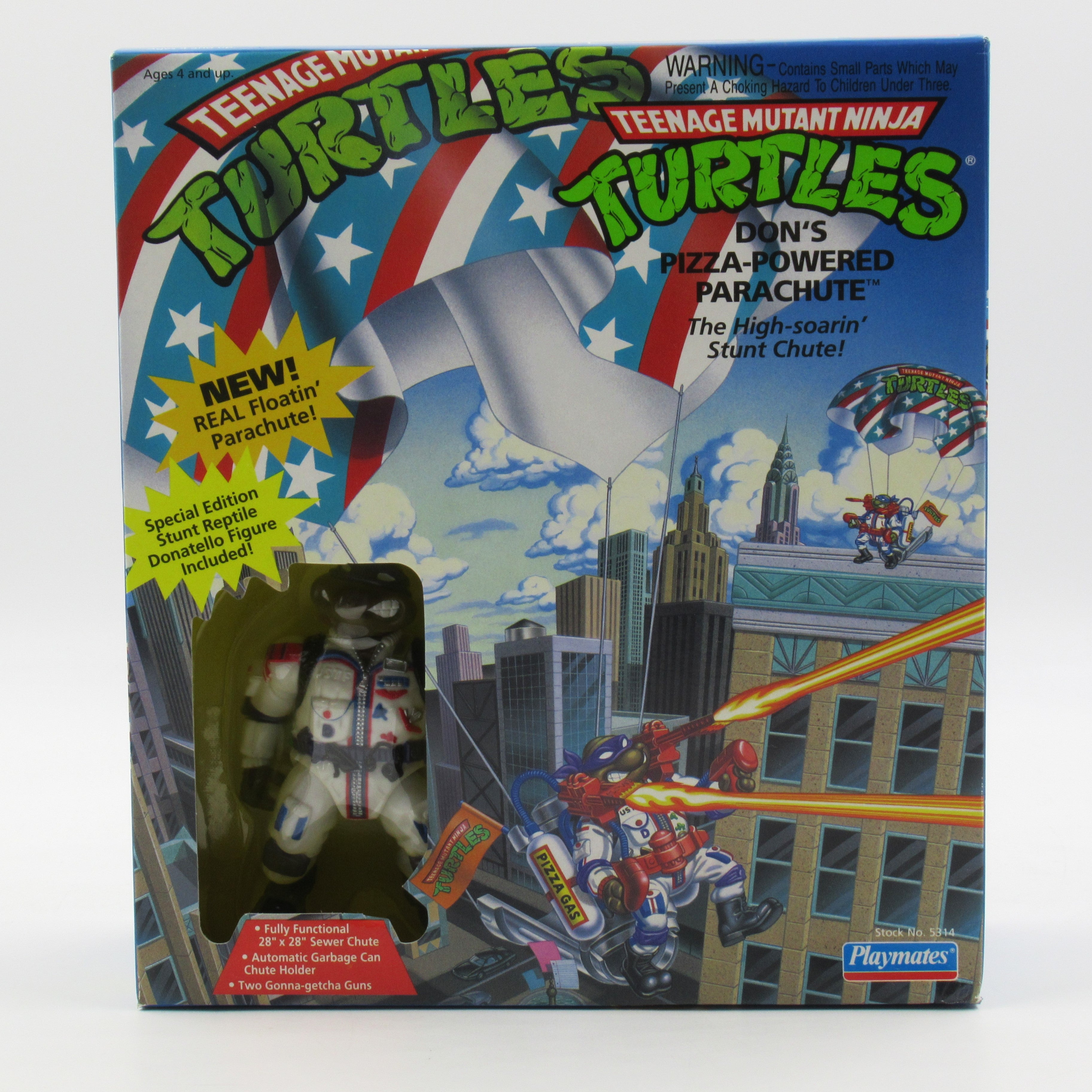 Teenage Mutant Ninja Turtles Don's Pizza-Powered Parachute 4.5" Figure Set TMNTs - Playmates (1992)